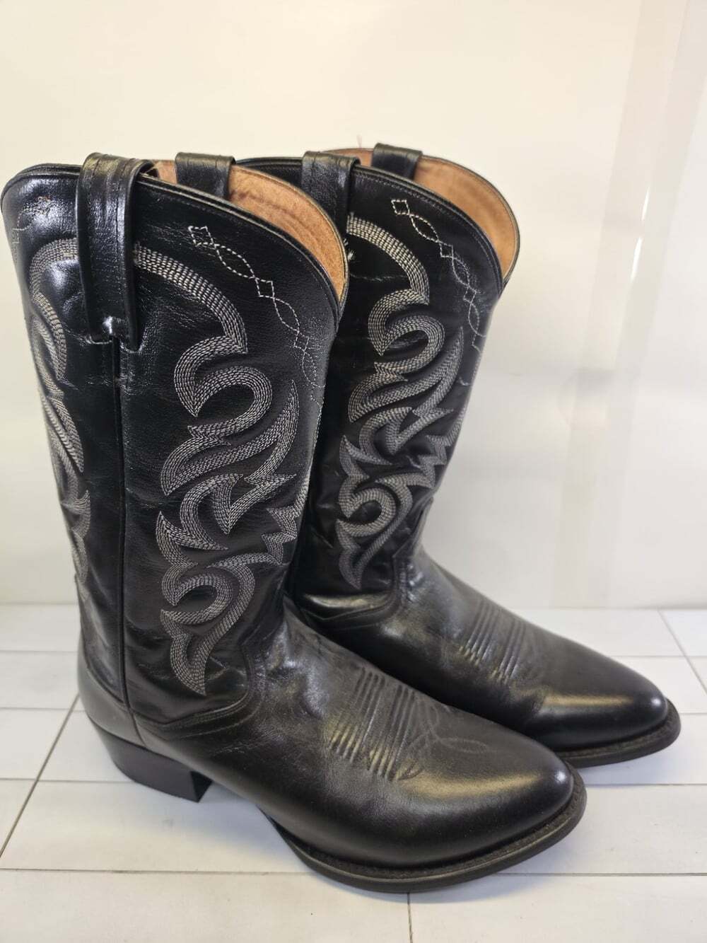Dan Post Mens Black Leather Western Cowboy Boots Round Toe DP2110 R Size 10.5 EW